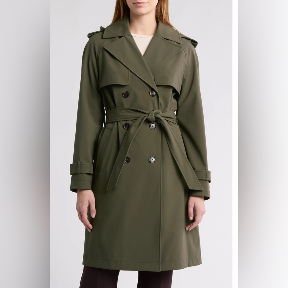 NWT BCBGeneration Water Resistant Hooded Trench Coat in military green size S